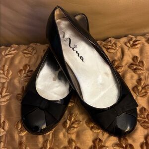 Nina Black Patent Girls  Flats a. accented with Bow